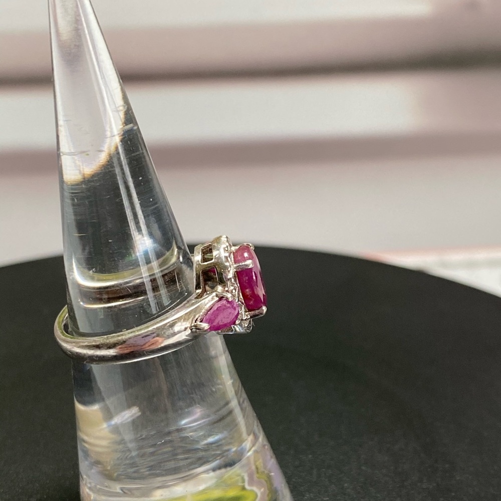 Genuine Ruby Ring Solid 925 Sterling Silver 3 Sto… - image 5